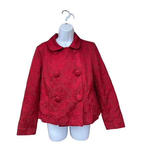 SzM Red Floral Textured Print Talbots Jacket Blazer - Picture 2 of 7